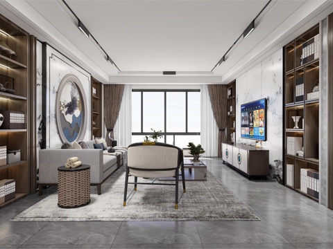 家居客厅  客厅  沙发茶几  电视背景墙su模型