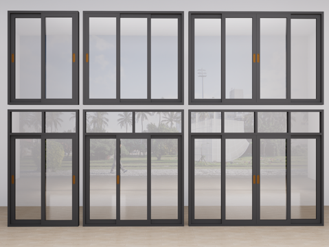 现代推拉门 玻璃推拉门 玻璃门 三联动推拉门 厨房门su模型