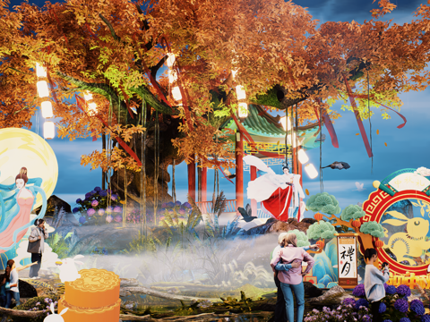 网红打卡国潮古风中秋灯笼集市美陈su模型