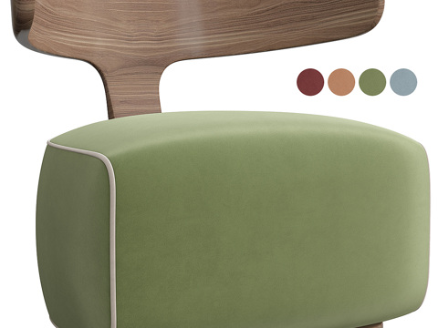  新中式布艺木质沙发椅3d模型 