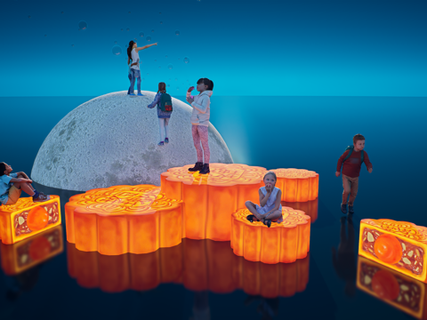 网红打卡国潮古风中秋灯笼集市美陈su模型