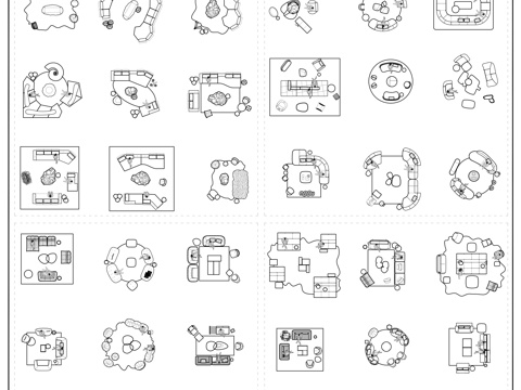 家居室内沙发 意式沙发 沙发椅子茶几 沙发组合平面图cad施工图