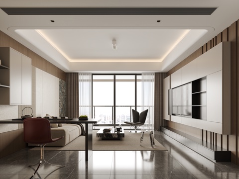  现代客厅3d模型 