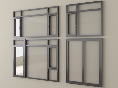  现代窗户平开窗 推拉窗 落地窗 阳台窗3d模型 