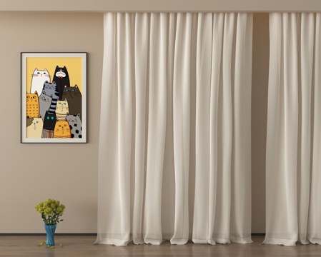 现代窗帘 纱帘 褶帘su模型