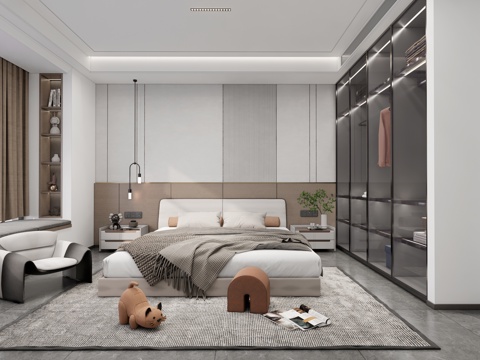 卧室  双人床  衣柜su模型