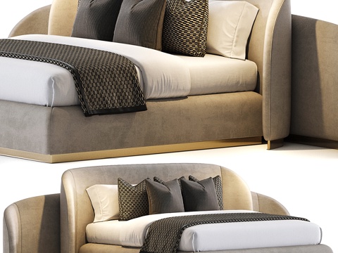  现代意式 Odette 布艺双人床3d模型 