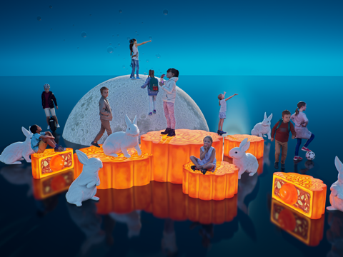 网红打卡国潮古风中秋灯笼集市美陈su模型