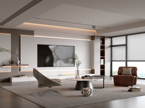 意式客厅 现代客厅 电视背景墙 电视柜 客厅背景 沙发茶几组su模型