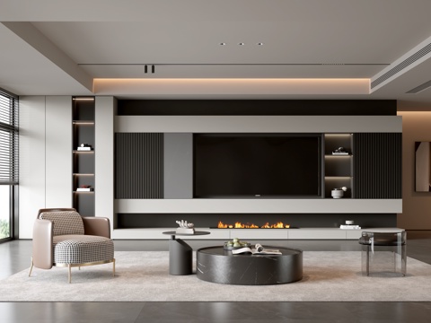  意式客厅 现代客厅 电视背景墙 电视柜 客厅背景 沙发茶几组3d模型 