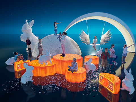 网红打卡国潮古风中秋灯笼集市美陈su模型