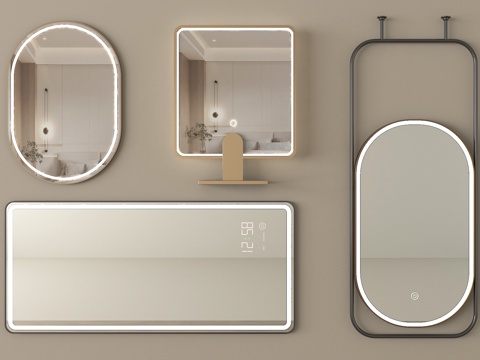 现代浴室镜 化妆镜 装饰镜 卫浴镜 智能镜su模型