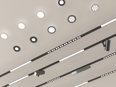 现代筒灯射灯 嵌入式筒灯射灯 轨道式射灯 线性射灯su模型