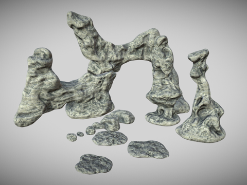  中式假山石头 石头组合 景观石头 奇石3d模型 