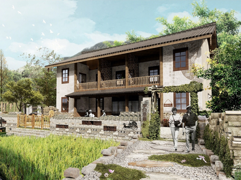 新中式乡村民房 美丽乡村 民宿 农村自建房su模型