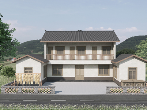 新中式乡村民房  农村自建房su模型
