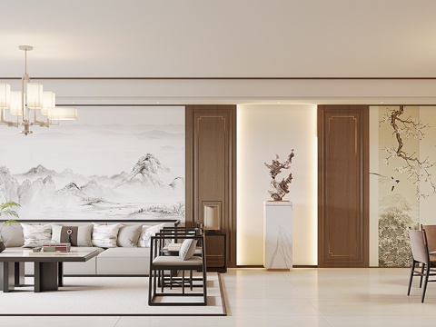  新中式简约客餐厅3d模型 