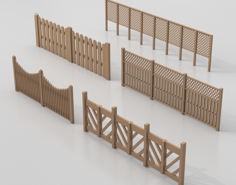 中式围栏护栏 木篱笆栅栏 实木栏杆围挡 围栏防护栏su模型