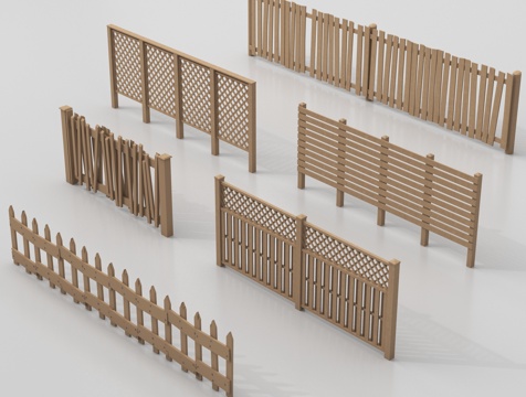 新中式栅栏 围栏护栏 木栅栏 篱笆围墙su模型