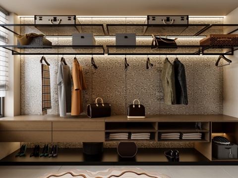  意式开放式衣帽间3d模型 