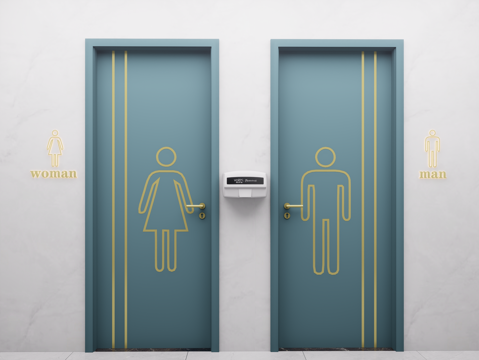 现代公共卫生间门 卫生间标识 卫生间单开门 平开门 木材su模型