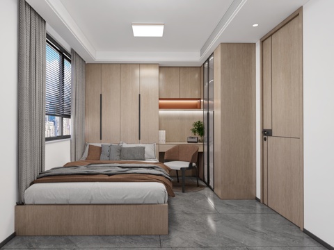 现代榻榻米家居卧室  次卧  榻榻米  床头柜  卧室柜子su模型