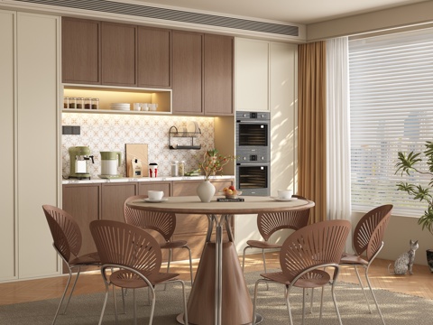  现代中古风餐厅 餐桌椅3d模型 