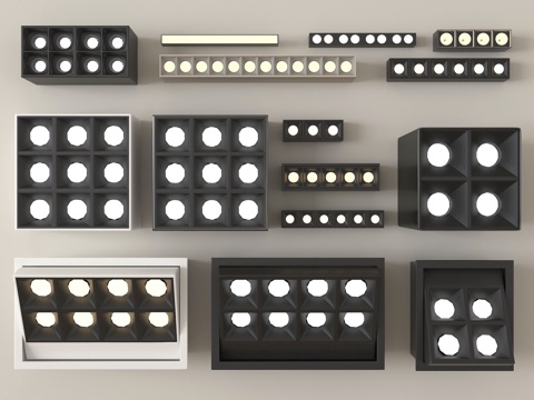 现代筒灯射灯 明装筒灯射灯 格栅灯su模型