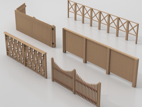 中式围栏护栏 木篱笆栅栏 实木栏杆围挡 围栏防护栏su模型