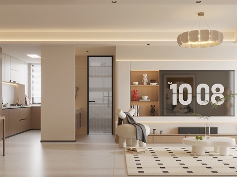  原木奶油风 吊灯 厨房 原木家具 地毯 茶几3d模型 