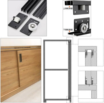 推拉柜门轨道详图、柜门上下轨道、推拉柜门暗装轨道、轨道柜门cad施工图