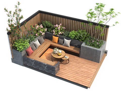  现代露台景观3d模型 