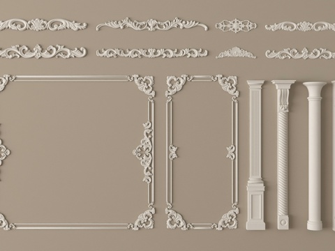 法式线条 雕花线条 构件线条 石膏柱 石膏线su模型
