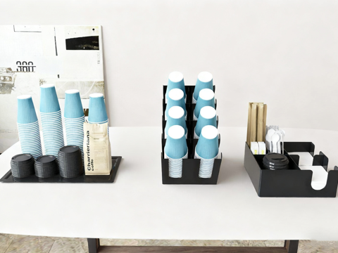 现代咖啡用品收纳 咖啡角收纳架 一次性杯具收纳架 咖啡用品储su模型