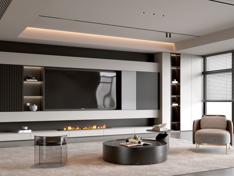  意式客厅 现代客厅 电视背景墙 电视柜 客厅背景 沙发茶几组3d模型 