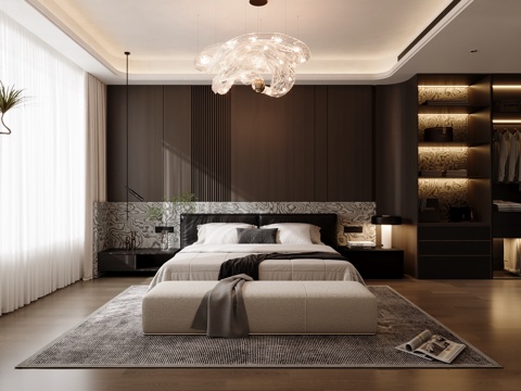  现代意式卧室 现代卧室 意式轻奢主卧室3d模型 