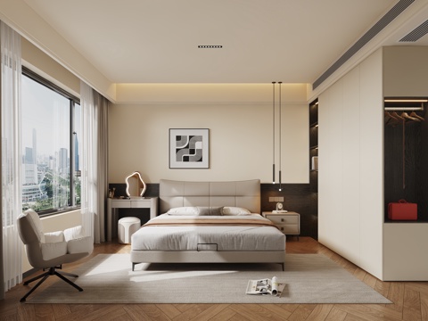  现代轻奢卧室3d模型 
