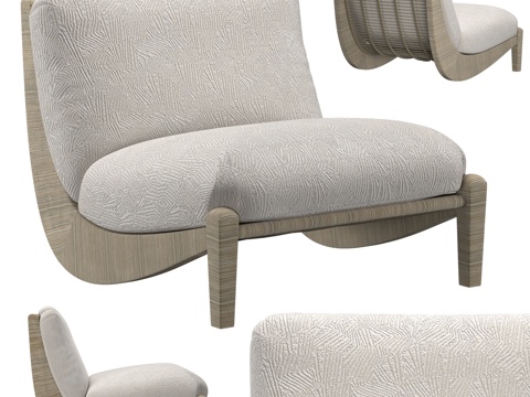 现代侘寂藤编木质布艺休闲椅3d模型