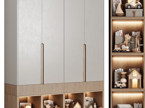  现代奶油风儿童衣柜3d模型 