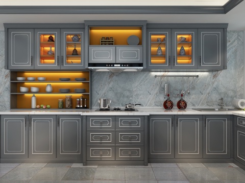  新中式厨房厨柜 中岛柜3d模型 