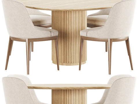  新中式圆餐桌椅组合3d模型 