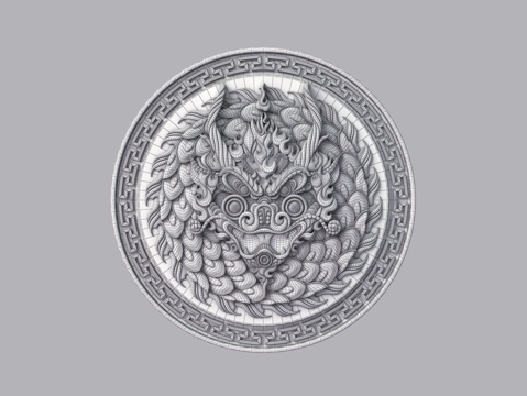  中式麒麟雕花顶盘3d模型 