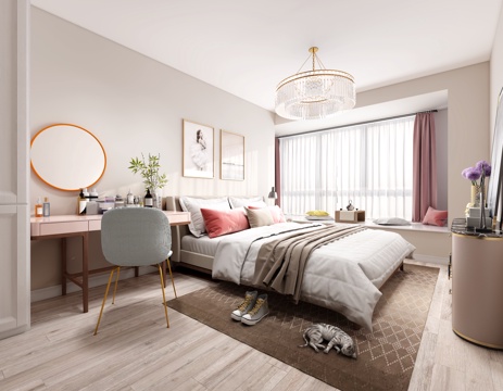  北欧轻奢卧室3d模型 