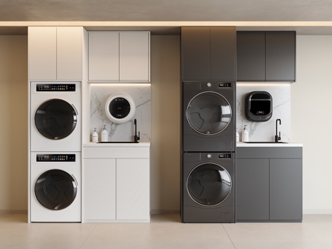 现代洗衣机柜 阳台洗衣机柜 阳台柜 烘干机 洗衣机 阳台洗手su模型