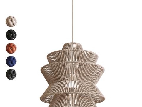  新中式侘寂柳条藤编装饰吊灯3d模型 