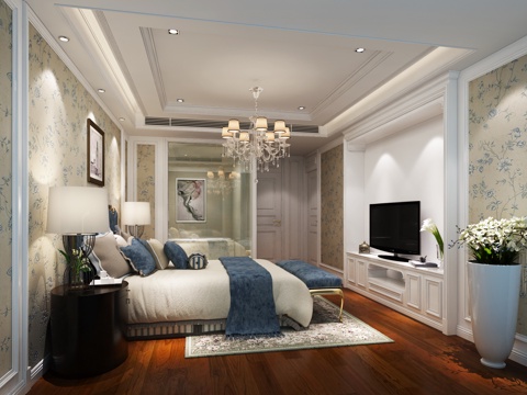  欧式古典欧式卧室 床 吊灯 花瓶3d模型 