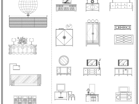 简欧柜子 现代电视柜 边柜餐边柜 成品柜 柜子立面图cad施工图