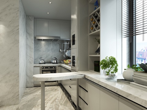  现代 开放 厨房3d模型 