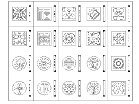 中式掾头彩画图案cad施工图