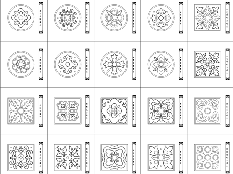 中式椽头彩画图案cad施工图